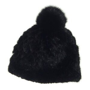 Barneys New York Real Rex Rabbit Fur Fox Fur Pom Pom Beanie Never Worn